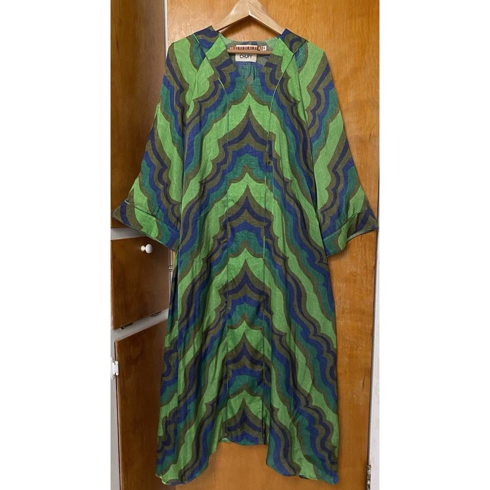 Chufy Phoenix Midi Dress Psychedelic Bohemian Kaftan Festival Op Art Sz S Maxi - Picture 2 of 8